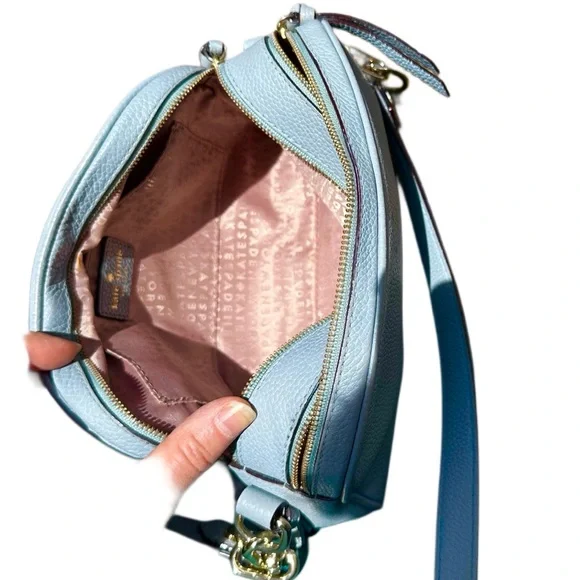 KATE SPADE Mulberry Street Darian Light Blue Pebbled Leather Zip Crossbody Chain - Picture 9 of 16